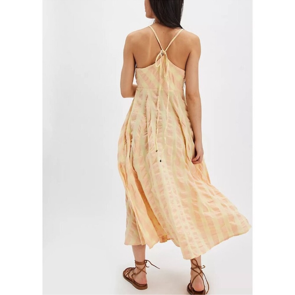 Free People Peach & Cream Tie-Front Button Midi Dress - Picture 2 of 15